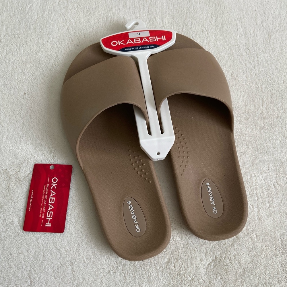 OKABASHI Women's Cruise Slide Sandal w/Arch Support. Waterproof size 8 Tan